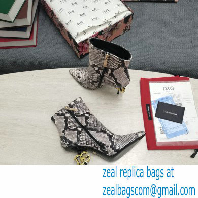 Dolce  &  Gabbana Thin Heel 10.5cm Leather Ankle Boots Snake Print Gray with Baroque DG Heel 2021